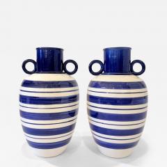Pair of Blue and White Striped Vases - 4509285