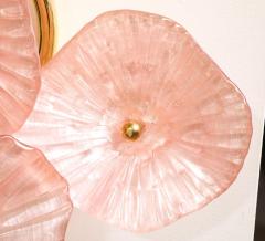 Pair of Blush Pink Murano Flower Glass and Brass Sconces Italy - 3581069