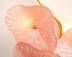 Pair of Blush Pink Murano Flower Glass and Brass Sconces Italy - 3581070