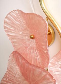 Pair of Blush Pink Murano Flower Glass and Brass Sconces Italy - 3581078