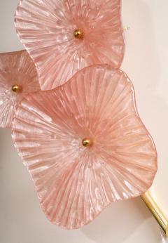 Pair of Blush Pink Murano Flower Glass and Brass Sconces Italy - 3581080