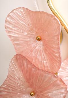 Pair of Blush Pink Murano Flower Glass and Brass Sconces Italy - 3581081