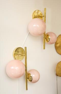 Pair of Blush Pink Murano Glass Globes and Brass Sconces Italy 2022 - 2680917