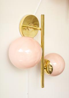Pair of Blush Pink Murano Glass Globes and Brass Sconces Italy 2022 - 2680918