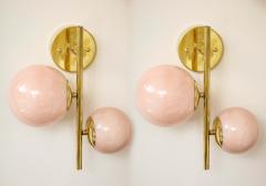 Pair of Blush Pink Murano Glass Globes and Brass Sconces Italy 2022 - 2681034