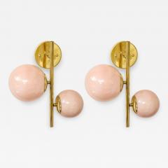 Pair of Blush Pink Murano Glass Globes and Brass Sconces Italy 2022 - 2682266