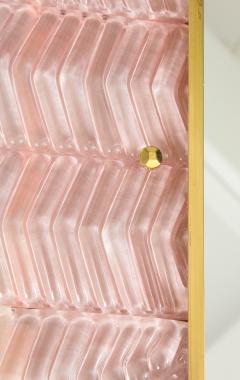 Pair of Blush Pink Textured Murano Glass and Brass Inlay Mirrors Italy - 1614620