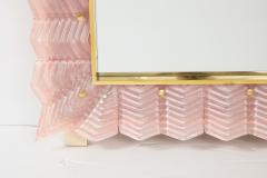 Pair of Blush Pink Textured Murano Glass and Brass Inlay Mirrors Italy - 1614621