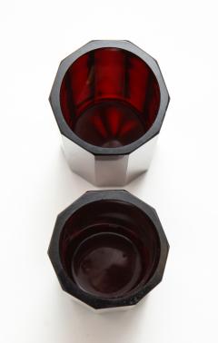 Pair of Bohemian Faceted Ruby Glass Vases circa 1930s - 757403