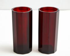 Pair of Bohemian Faceted Ruby Glass Vases circa 1930s - 757406