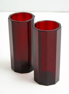 Pair of Bohemian Faceted Ruby Glass Vases circa 1930s - 757407