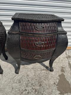 Pair of Bombe Style Boho Chic Rattan Commodes - 4530469