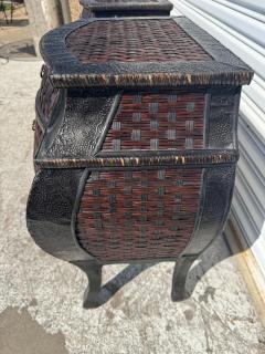 Pair of Bombe Style Boho Chic Rattan Commodes - 4530518