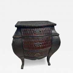 Pair of Bombe Style Boho Chic Rattan Commodes - 4532464