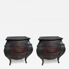 Pair of Bombe Style Boho Chic Rattan Commodes - 4532465