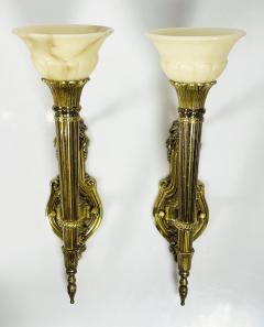 Pair of Brass Alabaster Wall Sconces in the Neoclassical Style - 3103921