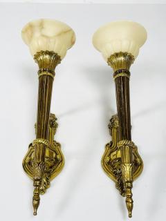 Pair of Brass Alabaster Wall Sconces in the Neoclassical Style - 3103924