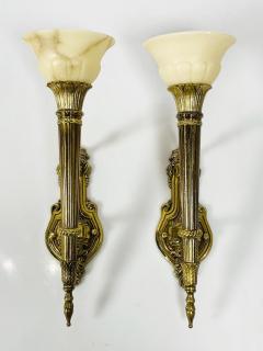 Pair of Brass Alabaster Wall Sconces in the Neoclassical Style - 3103926