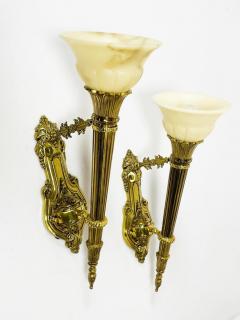 Pair of Brass Alabaster Wall Sconces in the Neoclassical Style - 3103928