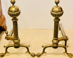 Pair of Brass Andirons circa 1880 Ball and Claw Feet of Twisted Column Form - 2668463