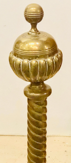 Pair of Brass Andirons circa 1880 Ball and Claw Feet of Twisted Column Form - 2668515