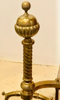 Pair of Brass Andirons circa 1880 Ball and Claw Feet of Twisted Column Form - 2668518