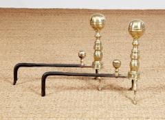 Pair of Brass Ball Top Andirons - 3963762