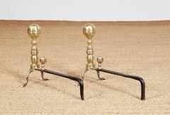 Pair of Brass Ball Top Andirons - 3963764