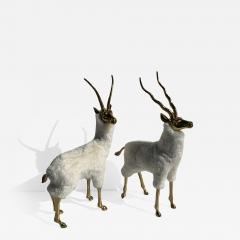 Pair of Brass Gazelle or Antelopes in Sheep Fur - 964280