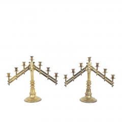 Pair of Brass Gothic Style Candelabras circa 1900 - 2807674
