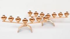 Pair of Brass Mid Century Modern 7 Candle Menorah Candleholders - 1607567