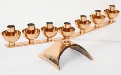 Pair of Brass Mid Century Modern 7 Candle Menorah Candleholders - 1607569