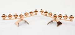 Pair of Brass Mid Century Modern 7 Candle Menorah Candleholders - 1607572