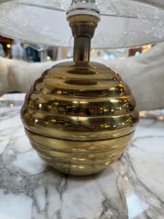Pair of Brass Ribbed Base Table Lamps with Drum Shades - 4577914