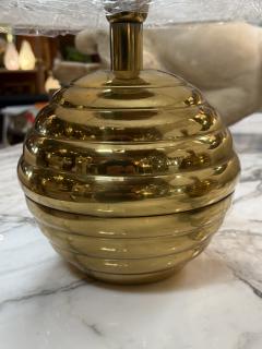 Pair of Brass Ribbed Base Table Lamps with Drum Shades - 4577917