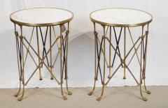 Pair of Brass Steel Marble Campaign Style Gueridons - 2557004