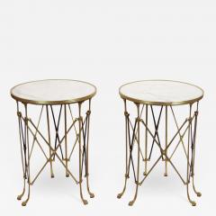 Pair of Brass Steel Marble Campaign Style Gueridons - 2559502
