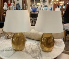 Pair of Brass Table Lamps with Cream Fabric Shades - 4577903
