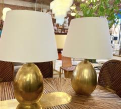 Pair of Brass Table Lamps with Cream Fabric Shades - 4577904