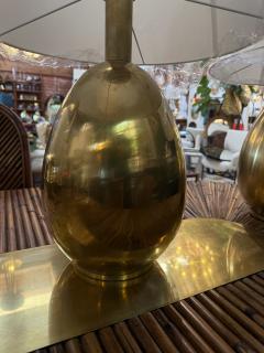 Pair of Brass Table Lamps with Cream Fabric Shades - 4577905