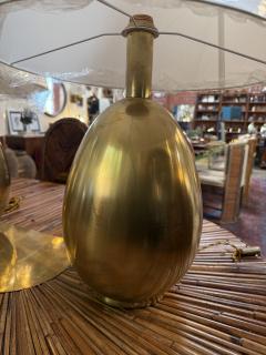 Pair of Brass Table Lamps with Cream Fabric Shades - 4577906