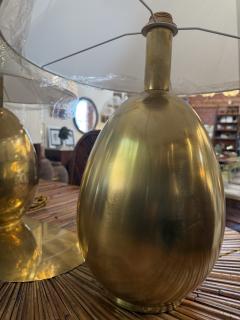 Pair of Brass Table Lamps with Cream Fabric Shades - 4577907