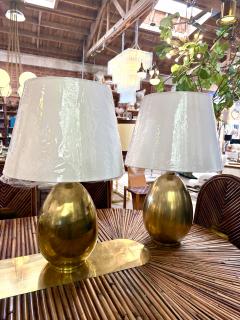 Pair of Brass Table Lamps with Cream Fabric Shades - 4577909