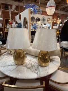 Pair of Brass Table Lamps with Cream Fabric Shades - 4577911