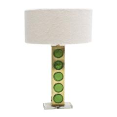 Pair of Brass Table Lamps with Green Murano Glass Italy - 3665592