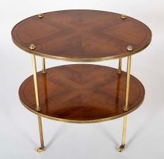 Pair of Brass Trimmed Yew Wood Two Tiered Tables - 4581026