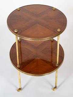 Pair of Brass Trimmed Yew Wood Two Tiered Tables - 4581029