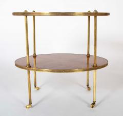 Pair of Brass Trimmed Yew Wood Two Tiered Tables - 4581034