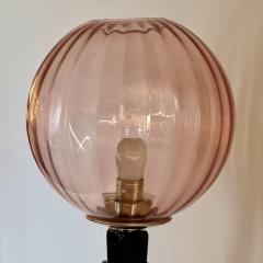 Pair of Brass Wood Pumice Stone w Pink Murano Art Glass Diffusers Table Lamps - 3782603