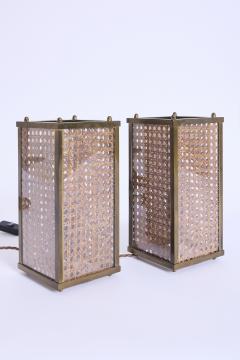 Pair of Brass and Cane Table Lamps - 4689098